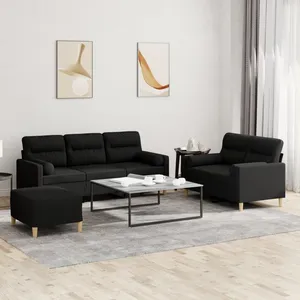 vidaXL Ensemble de canapés 3 pcs avec coussins noir tissu pas cher