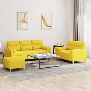 vidaXL Ensemble de canapés 3 pcs avec coussins jaune clair tissu pas cher