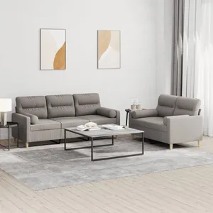 vidaXL Ensemble de canapés 2 pcs avec coussins taupe tissu pas cher