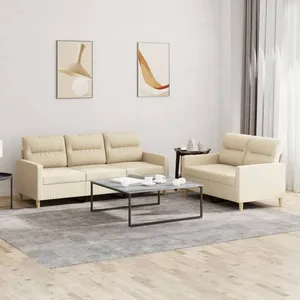 vidaXL Ensemble de canapés 2 pcs avec coussins Crème Tissu pas cher