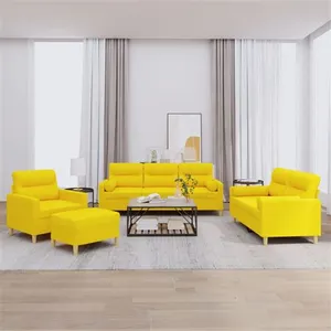 vidaXL Ensemble de canapés 4 pcs avec coussins jaune clair tissu pas cher