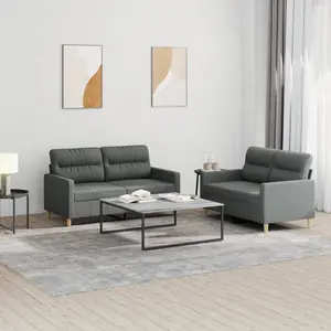 vidaXL Ensemble de canapés 2 pcs avec coussins Gris foncé Tissu pas cher