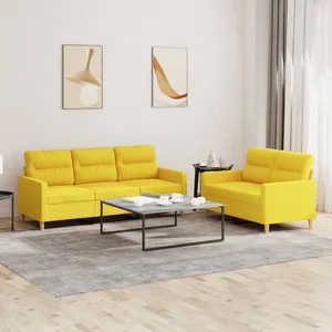 vidaXL Ensemble de canapés 2 pcs avec coussins Jaune clair Tissu pas cher