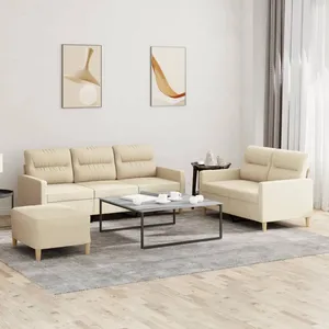 vidaXL Ensemble de canapés 3 pcs avec coussins Crème Tissu pas cher