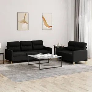 vidaXL Ensemble de canapés 2 pcs avec coussins Noir Tissu pas cher