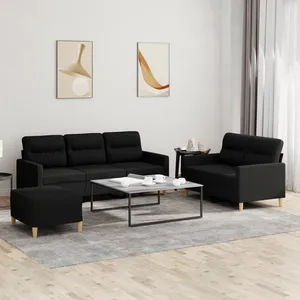 vidaXL Ensemble de canapés 3 pcs avec coussins Noir Tissu pas cher