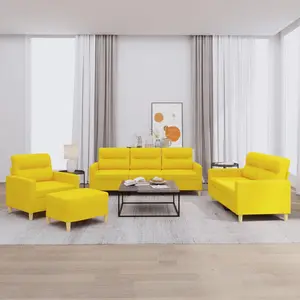 vidaXL Ensemble de canapés 4 pcs avec coussins Jaune clair Tissu pas cher