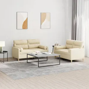 vidaXL Ensemble de canapés 2 pcs avec coussins crème tissu pas cher