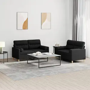 vidaXL Ensemble de canapés 2 pcs avec coussins noir tissu pas cher