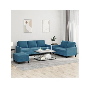 vidaXL Ensemble de canapés 3 pcs avec coussins Bleu Velours pas cher