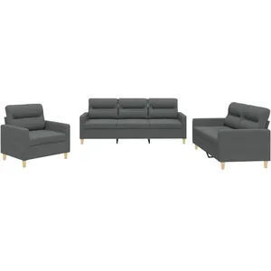Comparateur de prix : vidaXL Ensemble de canapés 3 pcs avec coussins Gris foncé Tissu
