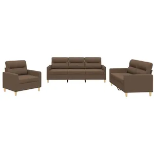 Comparateur de prix : vidaXL Ensemble de canapés 3 pcs avec coussins Marron Tissu