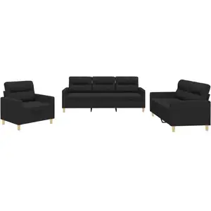 vidaXL Ensemble de canapés 3 pcs avec coussins Noir Tissu
