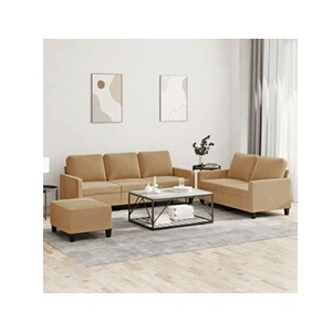 vidaXL Ensemble de canapés 3 pcs avec coussins Marron Velours pas cher