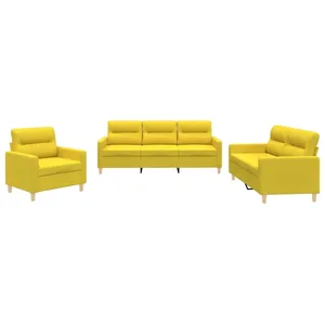 vidaXL Ensemble de canapés 3 pcs avec coussins Jaune clair Tissu pas cher