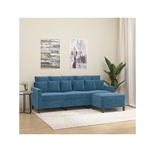 vidaXL Canapé à 3 places avec repose-pieds Bleu 180 cm Velours pas cher