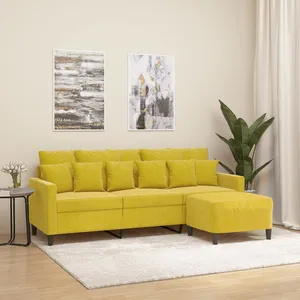 vidaXL Canapé à 3 places avec repose-pieds jaune 180 cm velours pas cher