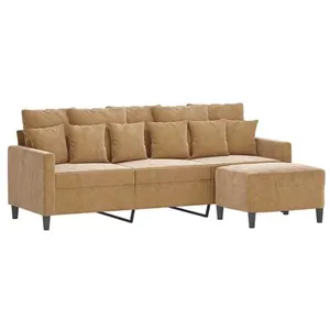 vidaXL Canapé à 3 places avec repose-pieds Marron 180 cm Velours pas cher