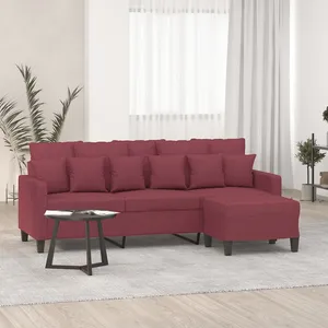 vidaXL Canapé à 3 places avec repose-pieds Rouge bordeaux 180 cm Tissu pas cher