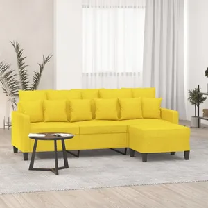 vidaXL Canapé à 3 places avec repose-pieds Jaune clair 180 cm Tissu pas cher