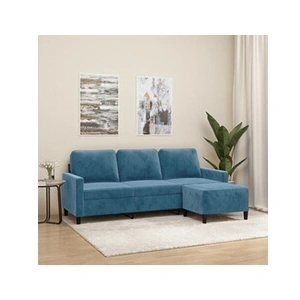 vidaXL Canapé à 3 places avec repose-pieds Bleu 180 cm Velours pas cher