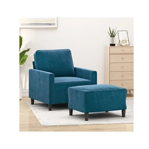 Comparateur de prix : vidaXL Fauteuil avec repose-pied Bleu 60 cm Velours