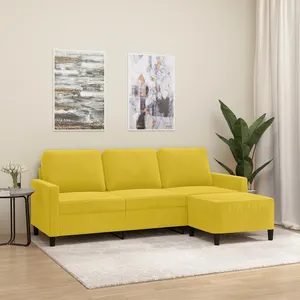 vidaXL Canapé à 3 places avec repose-pieds jaune 180 cm velours pas cher