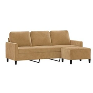 vidaXL Canapé à 3 places avec repose-pieds Marron 180 cm Velours pas cher