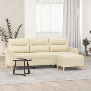 vidaXL Canapé à 3 places avec repose-pieds Crème 180 cm Tissu pas cher