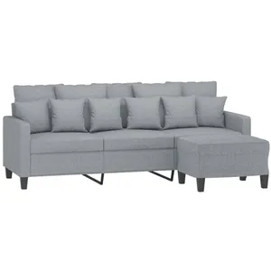 vidaXL Canapé à 3 places avec repose-pieds Gris clair 180 cm Tissu
