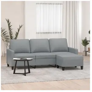 vidaXL Canapé à 3 places avec repose-pieds Gris clair 180 cm Tissu pas cher