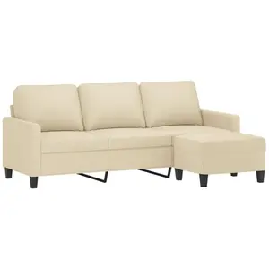 vidaXL Canapé à 3 places avec repose-pieds Crème 180 cm Tissu pas cher