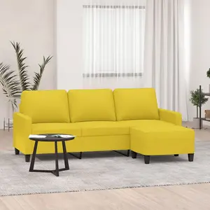 vidaXL Canapé à 3 places avec repose-pieds Jaune clair 180 cm Tissu pas cher