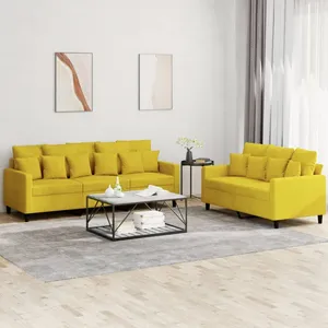 vidaXL Ensemble de canapés 2 pcs avec coussins Jaune Velours pas cher