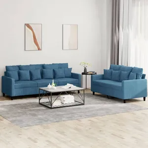 vidaXL Ensemble de canapés 2 pcs avec coussins Bleu Velours pas cher