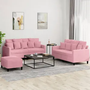 vidaXL Ensemble de canapés 3 pcs avec coussins Rose Velours pas cher