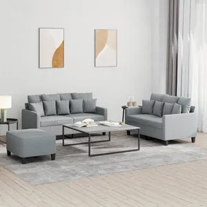 vidaXL Ensemble de canapés 3 pcs avec coussins Gris clair Tissu pas cher