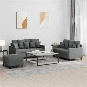 vidaXL Ensemble de canapés 3 pcs avec coussins Gris foncé Tissu pas cher