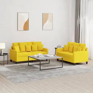 vidaXL Ensemble de canapés 2 pcs avec coussins Jaune clair Tissu pas cher