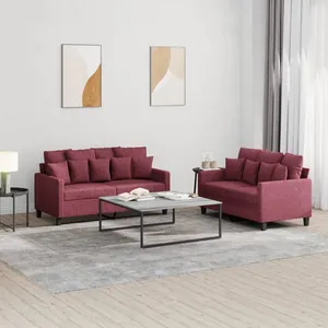 vidaXL Ensemble de canapés 2 pcs avec coussins Rouge bordeaux Tissu pas cher