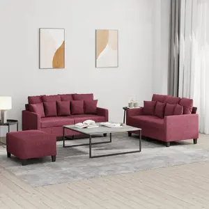 vidaXL Ensemble de canapés 3 pcs avec coussins Rouge bordeaux Tissu pas cher