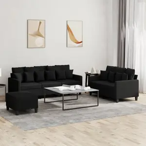 vidaXL Ensemble de canapés 3 pcs avec coussins Noir Tissu pas cher