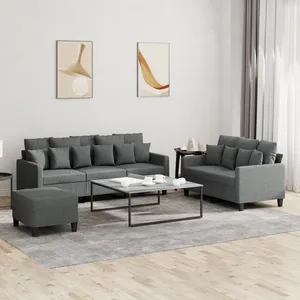 vidaXL Ensemble de canapés 3 pcs avec coussins Gris foncé Tissu pas cher
