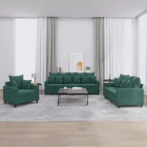 Ensemble de canapés 3 pcs avec coussins Vert foncé Velours vidaXL pas cher