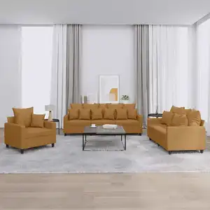vidaXL Ensemble de canapés 3 pcs avec coussins Marron Velours pas cher