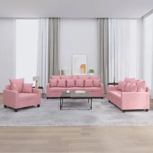 vidaXL Ensemble de canapés 3 pcs avec coussins Rose Velours pas cher