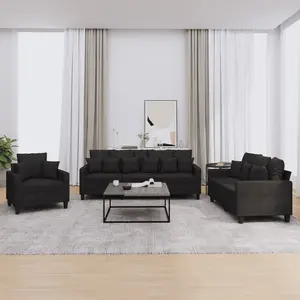 vidaXL Ensemble de canapés 3 pcs avec coussins noir tissu pas cher