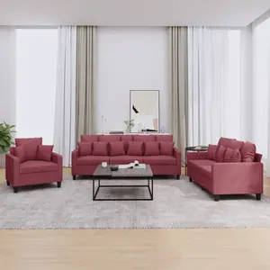 vidaXL Ensemble de canapés 3 pcs avec coussins rouge bordeaux tissu pas cher
