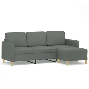 vidaXL Canapé à 3 places avec repose-pieds Gris foncé 180 cm Tissu pas cher
