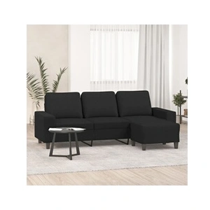 vidaXL Canapé à 3 places avec repose-pieds Noir 180 cm Tissu pas cher